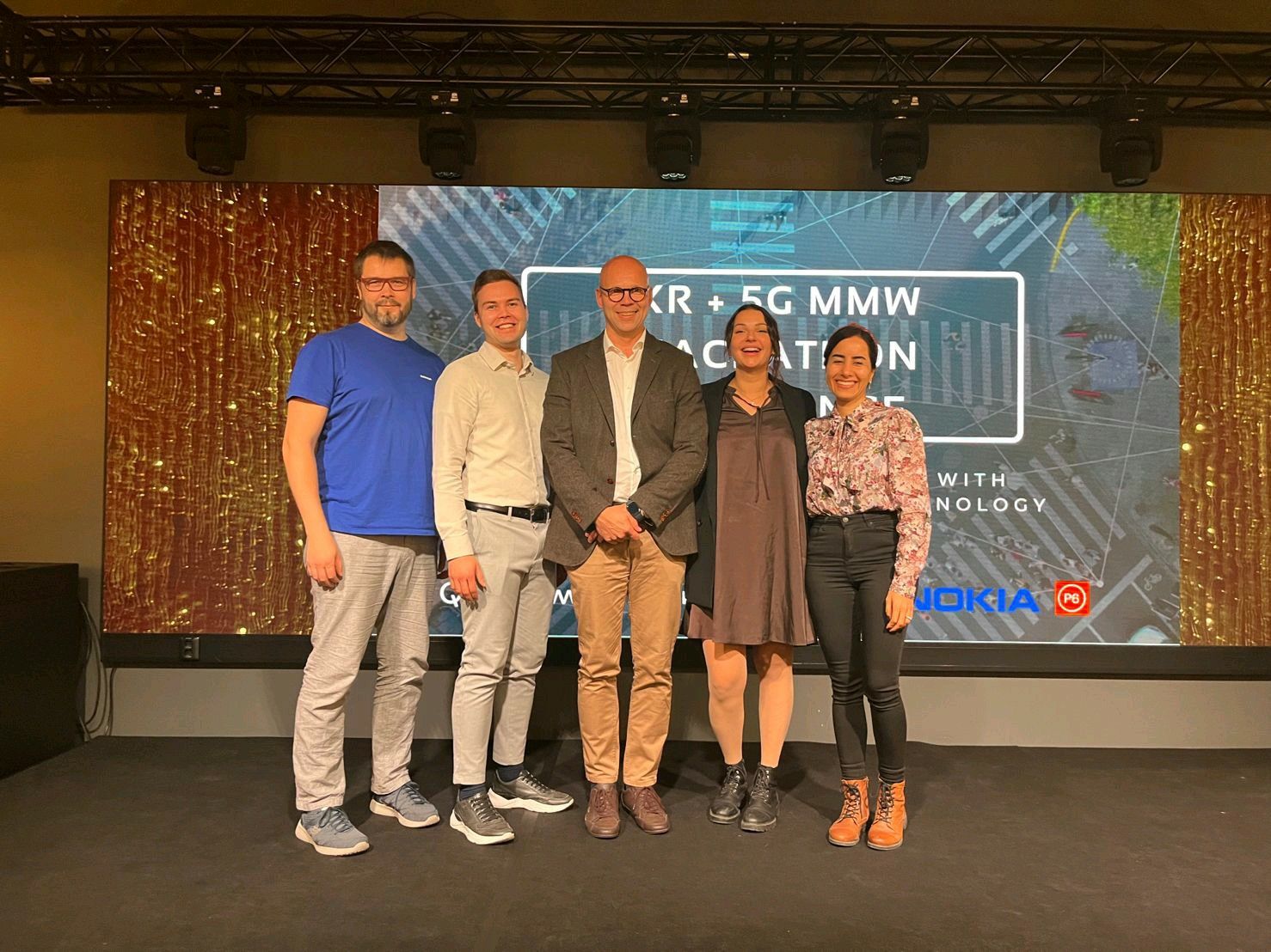 Lauri Alho among other Nokia attendees at the XR + 5G mmW Hackathon held at Nokia Arena.